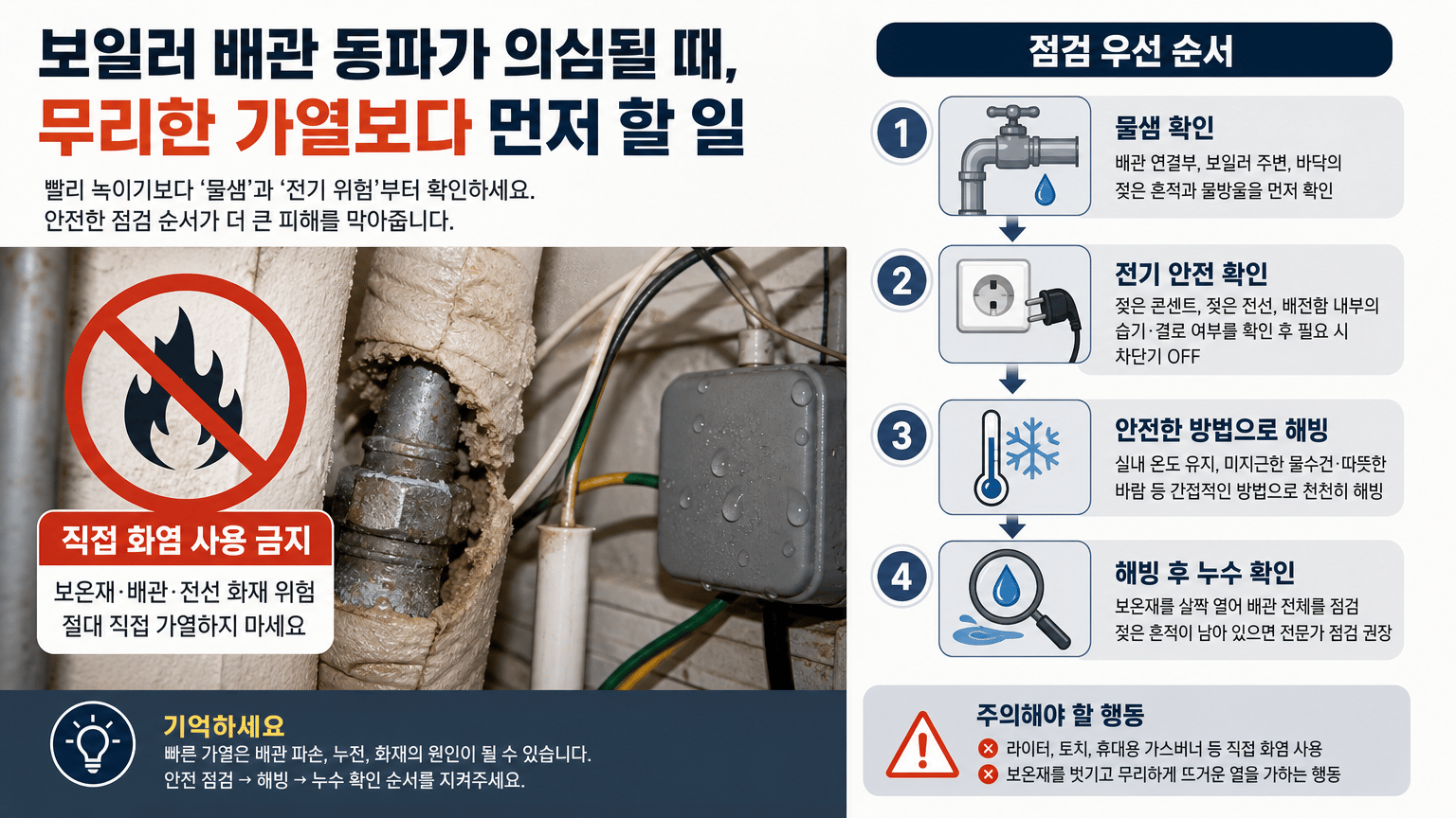 보일러 배관 동파가 의심될 때, 무리한 가열보다 먼저 할 일