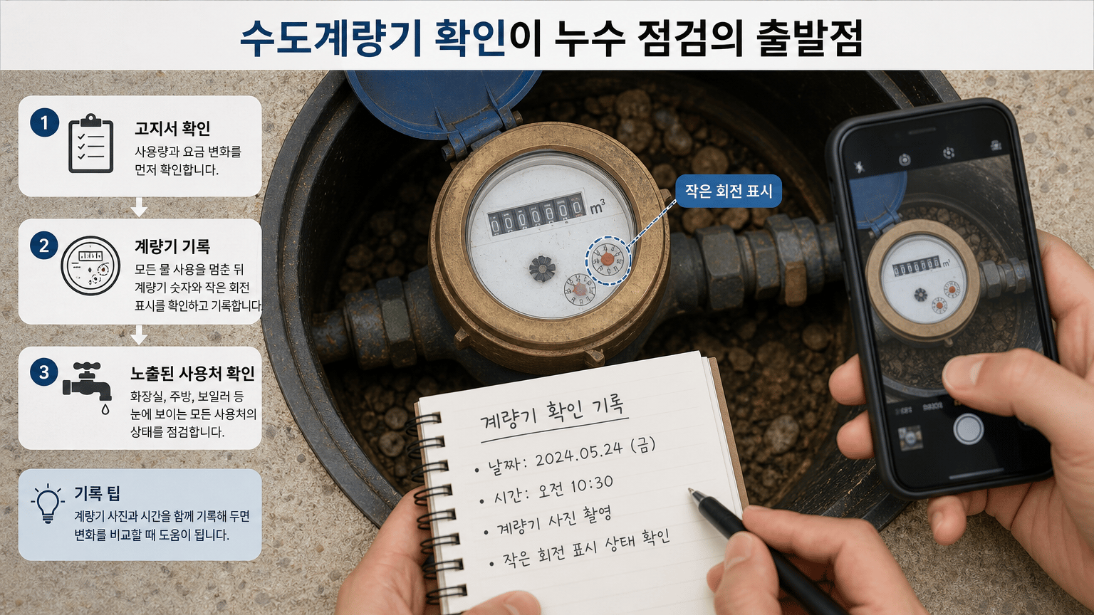 수도요금이 갑자기 늘었을 때, 보이지 않는 누수 점검 순서