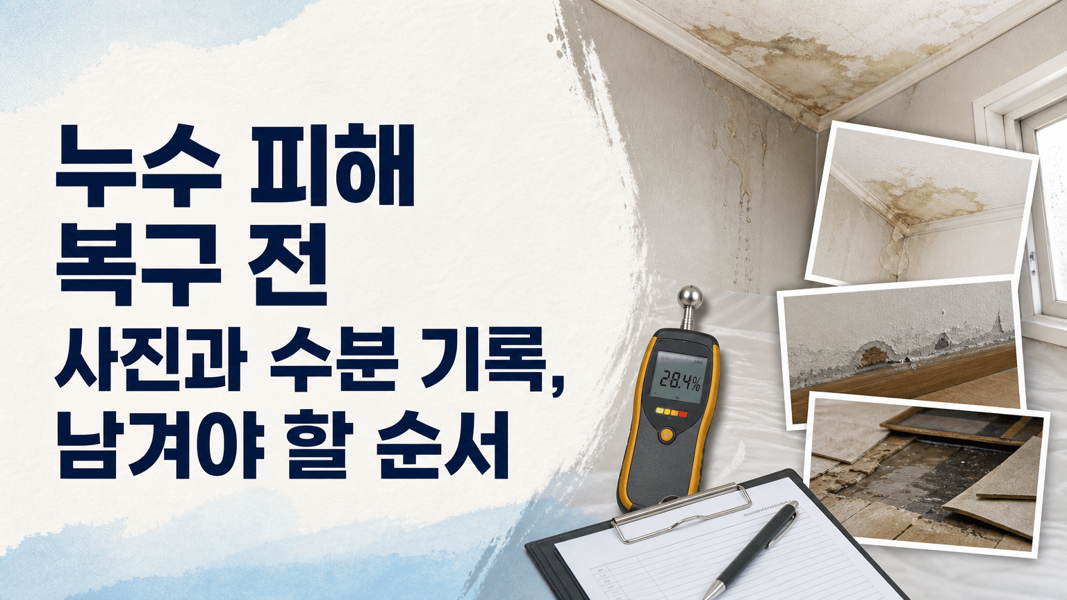누수 피해 복구 전 사진과 수분 기록, 남겨야 할 순서