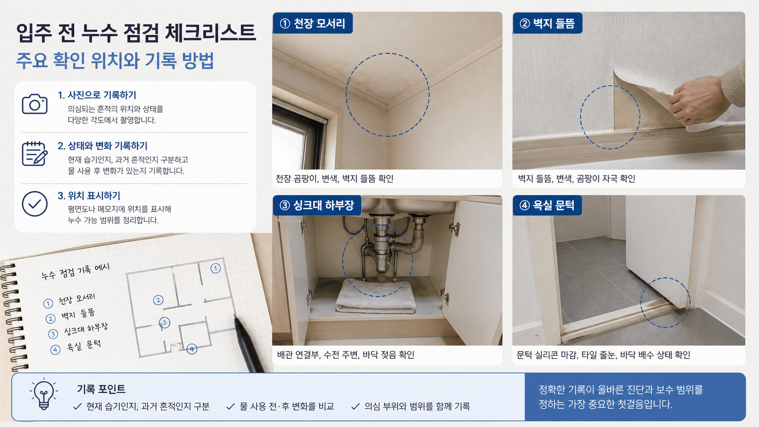 입주 전 누수 점검 체크리스트, 구축 주택 배관 이상 신호 확인법