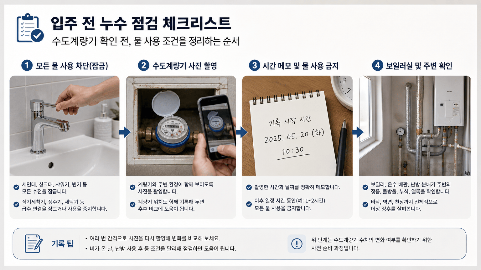 입주 전 누수 점검 체크리스트, 구축 주택 배관 이상 신호 확인법