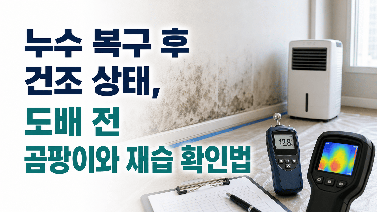 누수 복구 후 건조 상태, 도배 전 곰팡이와 재습 확인법