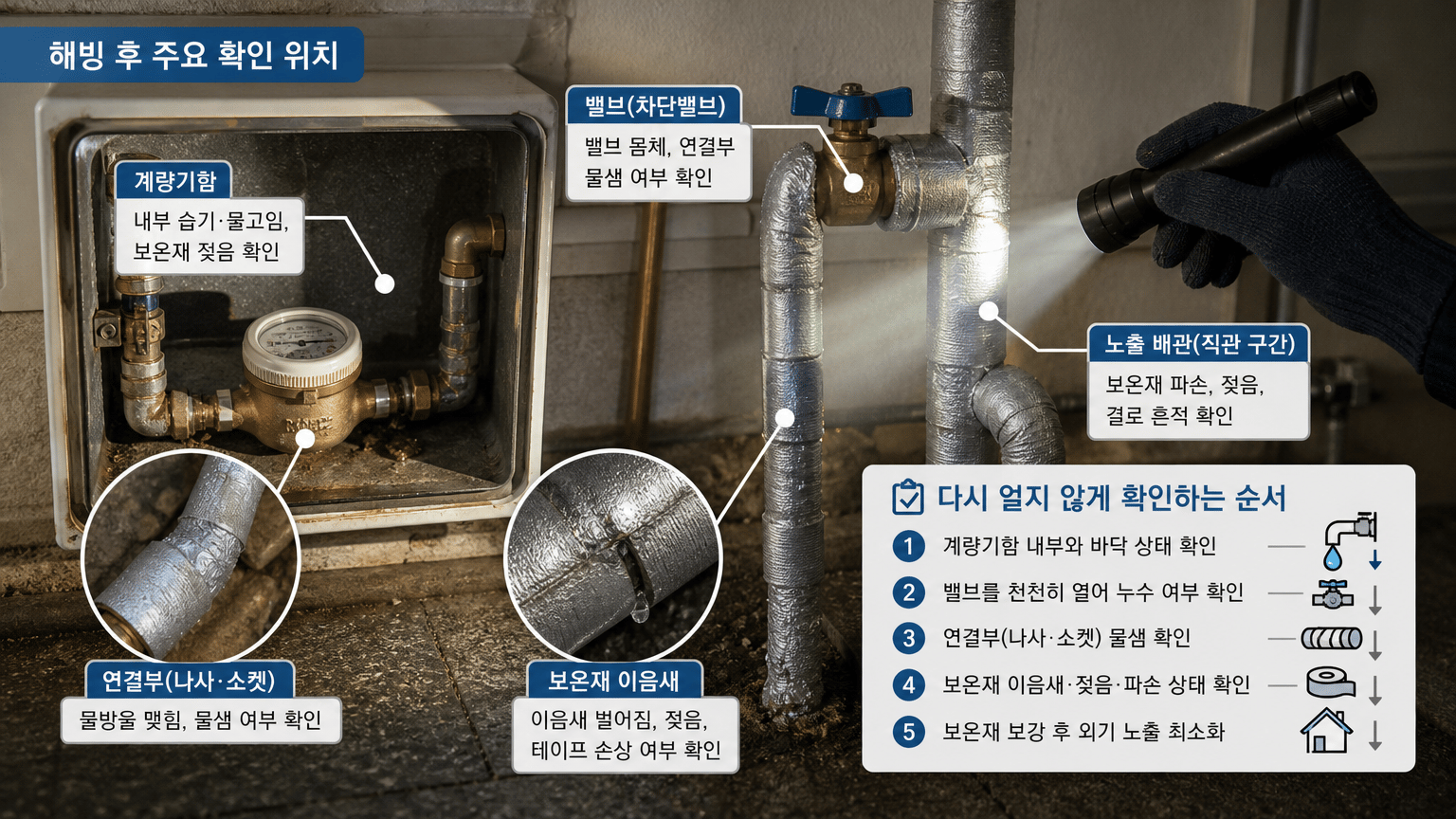 동파 해빙 후 배관 보온 점검, 다시 얼지 않게 확인하는 순서