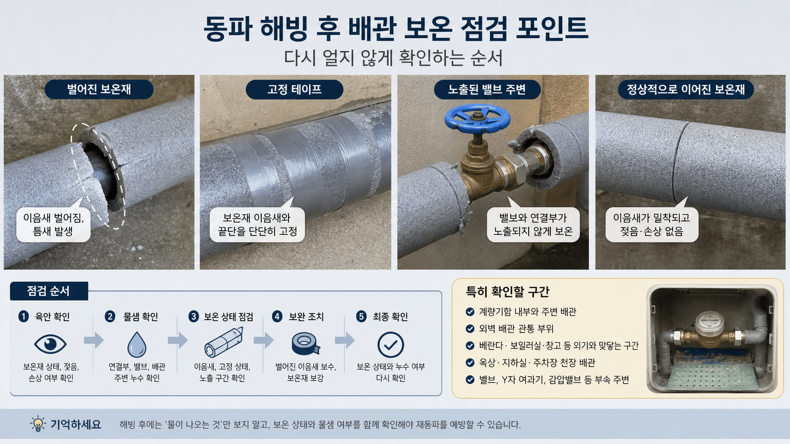 동파 해빙 후 배관 보온 점검, 다시 얼지 않게 확인하는 순서