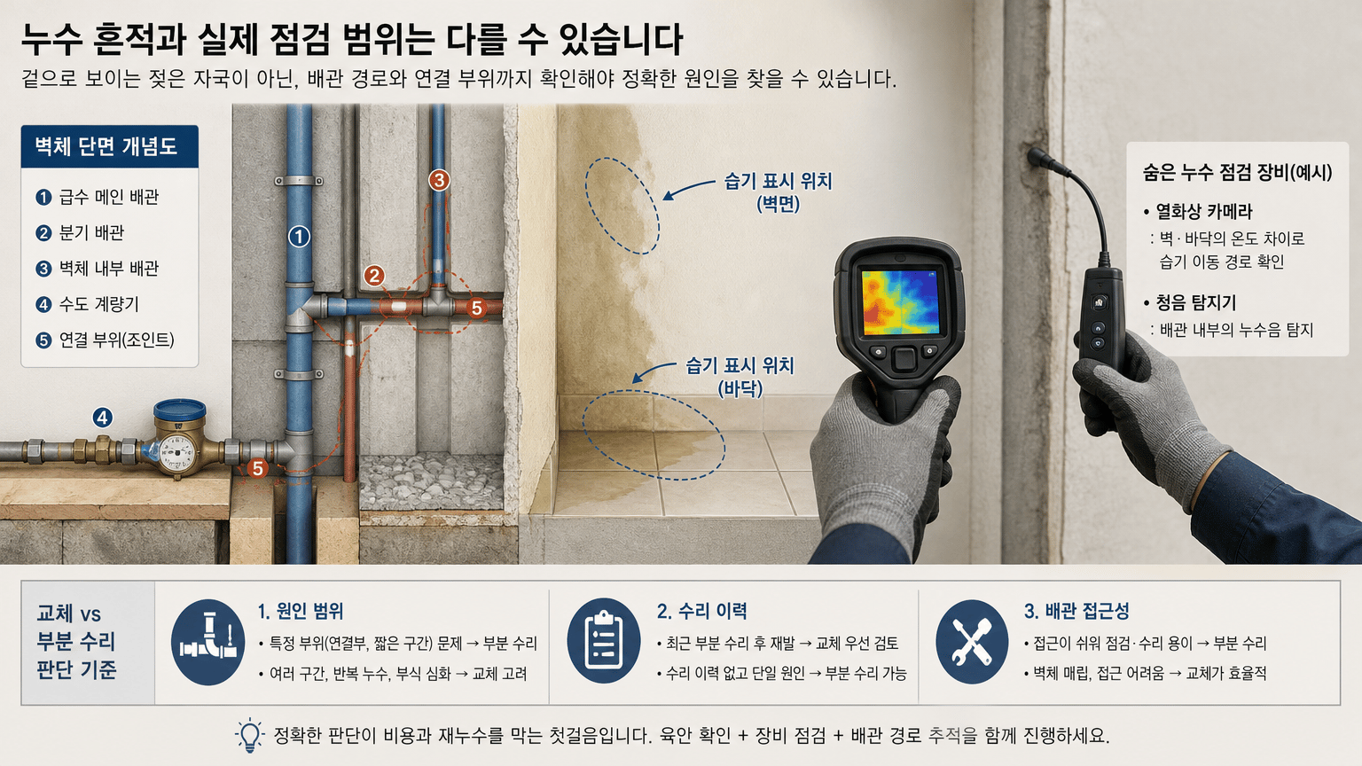 노후 주택 급수관, 교체와 부분 수리를 가르는 판단 기준