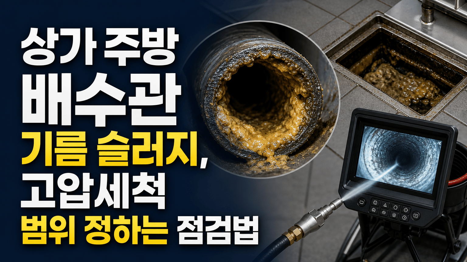 상가 주방 배수관 기름 슬러지, 고압세척 범위 정하는 점검법